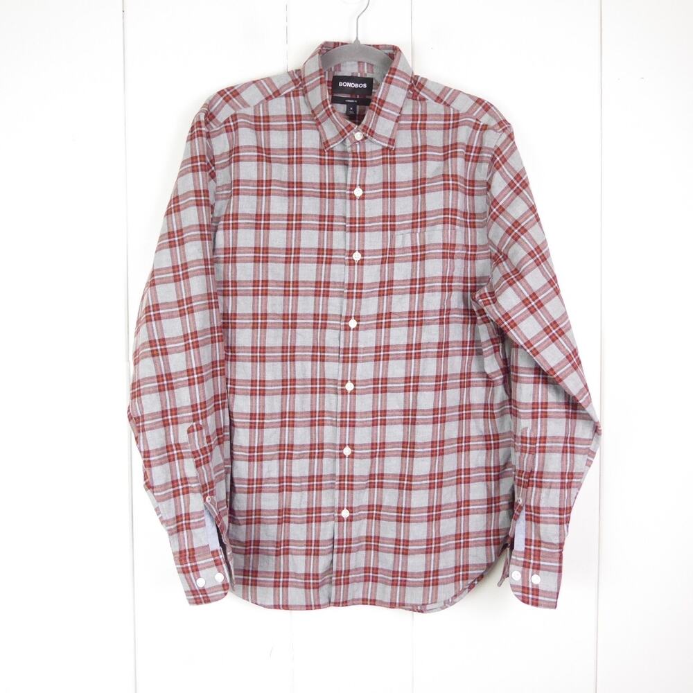Bonobos Shirt Mens SZ M Standard Fit‎ Flannel Plaid Sleeve Button Up Midweight